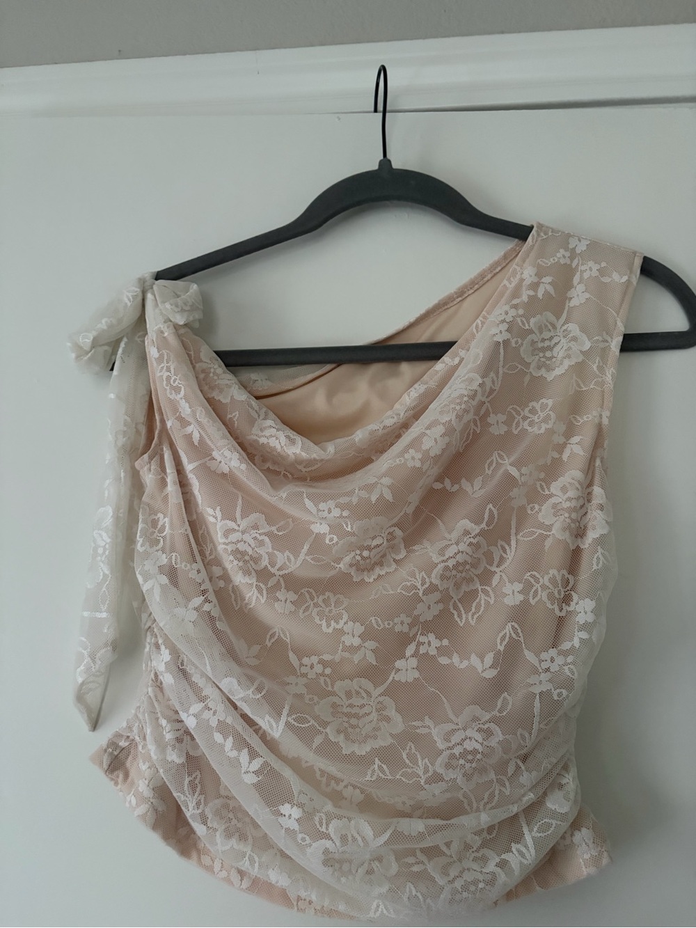 SHEIN Blush One-Shoulder Lace Draped Top